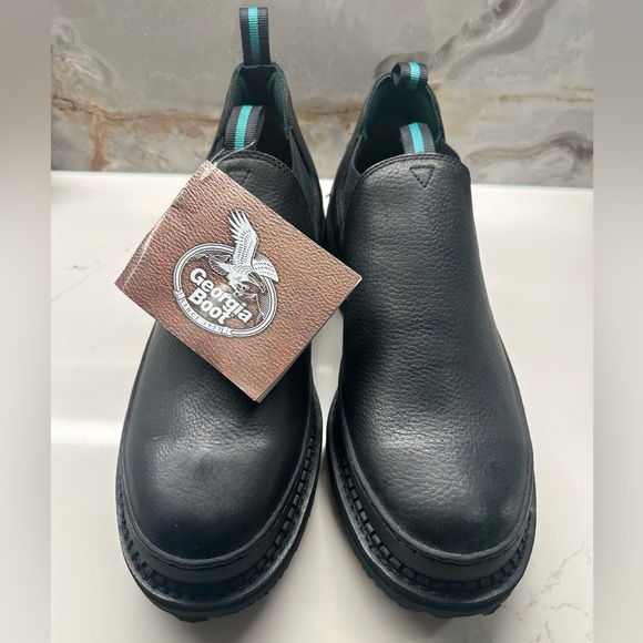 Georgia Boot Black Giant Romeo Slip On Work Boots Size 14W - Picture 1 of 4